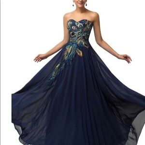 Navy Blue Peacock Ballgown Formal Gown 10 Grace Karin Corset Back